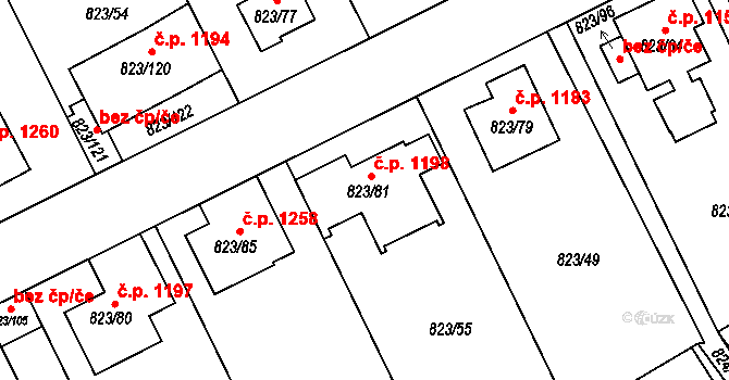 Radotín 1198, Praha na parcele st. 823/81 v KÚ Radotín, Katastrální mapa