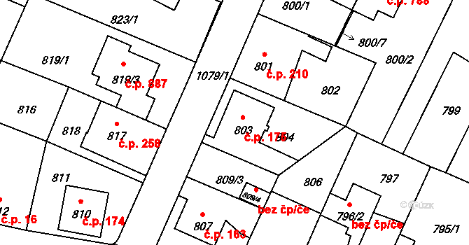 Čimice 175, Praha na parcele st. 803 v KÚ Čimice, Katastrální mapa