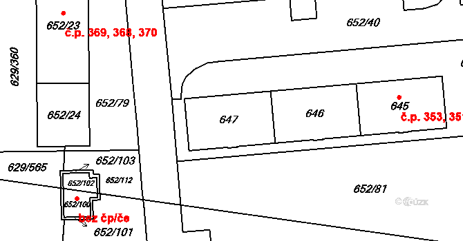Letňany 351,352,353, Praha na parcele st. 647 v KÚ Letňany, Katastrální mapa