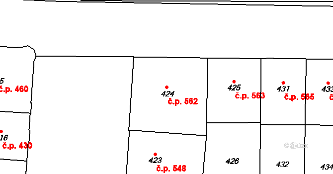 Vršovice 562, Praha na parcele st. 424 v KÚ Vršovice, Katastrální mapa