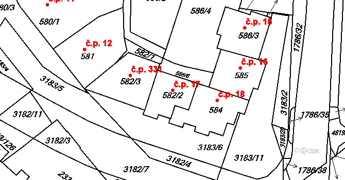 Příbram I 18, Příbram na parcele st. 582/2 v KÚ Příbram, Katastrální mapa