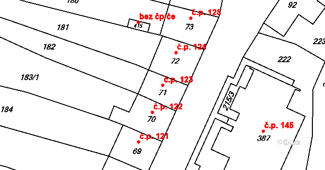 Pilníkov 123 na parcele st. 71 v KÚ Pilníkov I, Katastrální mapa