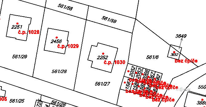 Vrchlabí 1030 na parcele st. 2252 v KÚ Vrchlabí, Katastrální mapa