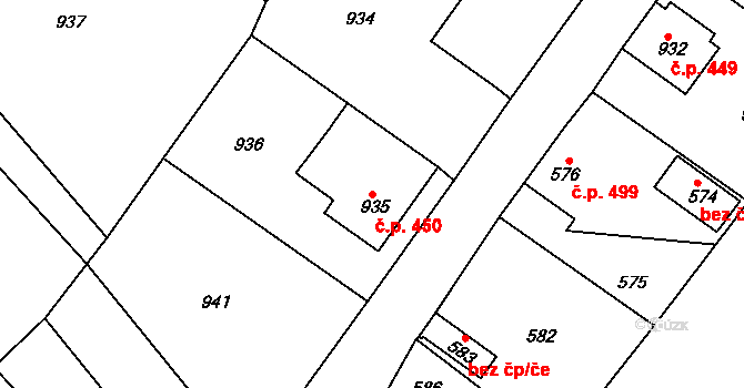 Hodkovice nad Mohelkou 450 na parcele st. 935 v KÚ Hodkovice nad Mohelkou, Katastrální mapa