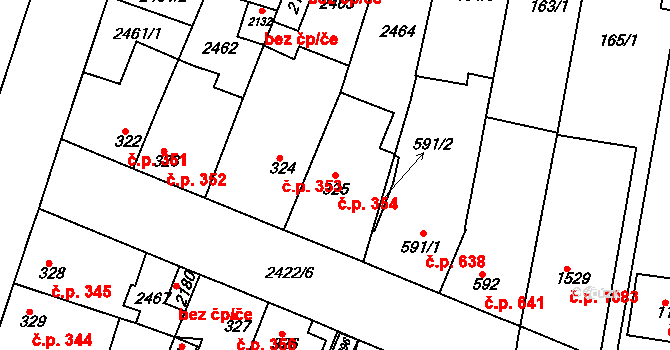 Rosice 354 na parcele st. 325 v KÚ Rosice u Brna, Katastrální mapa