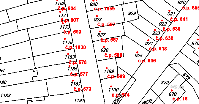 Šlapanice 588 na parcele st. 926 v KÚ Šlapanice u Brna, Katastrální mapa