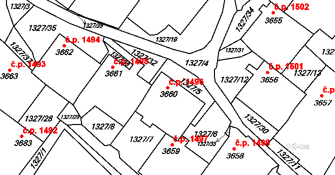 Rumburk 1 1496, Rumburk na parcele st. 3660 v KÚ Rumburk, Katastrální mapa