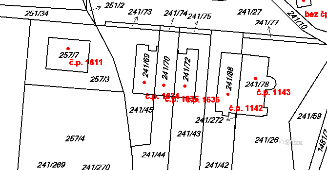 Dubeč 1635, Praha na parcele st. 241/70 v KÚ Dubeč, Katastrální mapa