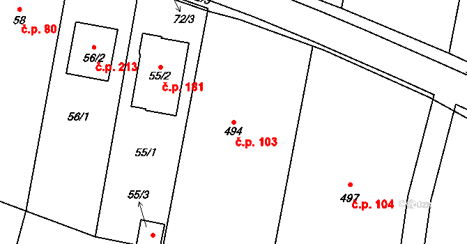 Křeslice 103, Praha na parcele st. 494 v KÚ Křeslice, Katastrální mapa
