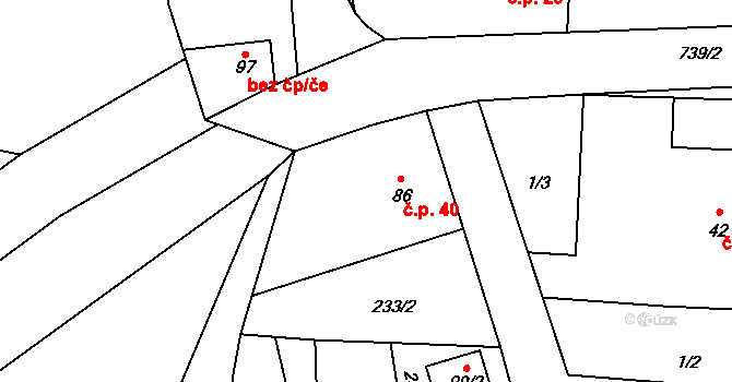Rejšice 40, Smilovice na parcele st. 86 v KÚ Rejšice, Katastrální mapa
