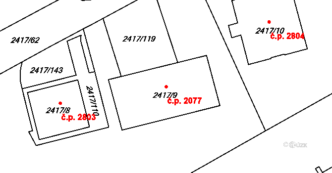 Hranice 2077, Karviná na parcele st. 2417/9 v KÚ Karviná-město, Katastrální mapa