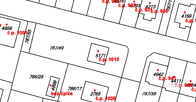 Plzeňské Předměstí 1015, Rokycany na parcele st. 5171 v KÚ Rokycany, Katastrální mapa