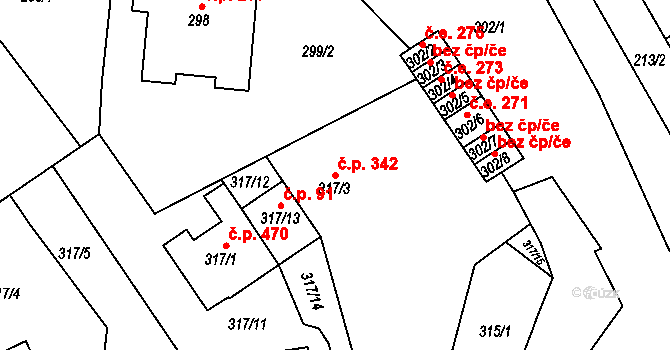Ostopovice 342 na parcele st. 317/3 v KÚ Ostopovice, Katastrální mapa