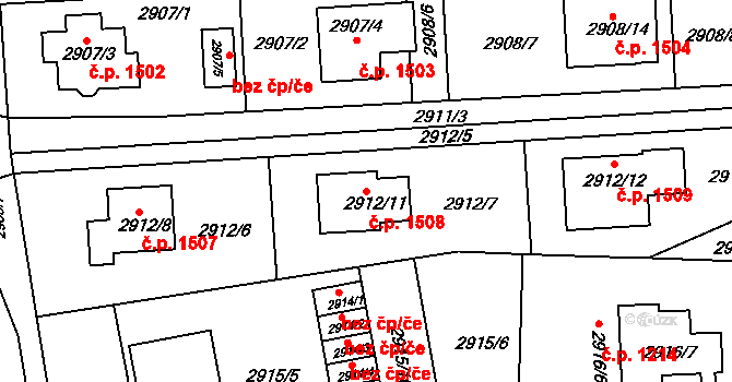 Slavkov u Brna 1508 na parcele st. 2912/11 v KÚ Slavkov u Brna, Katastrální mapa