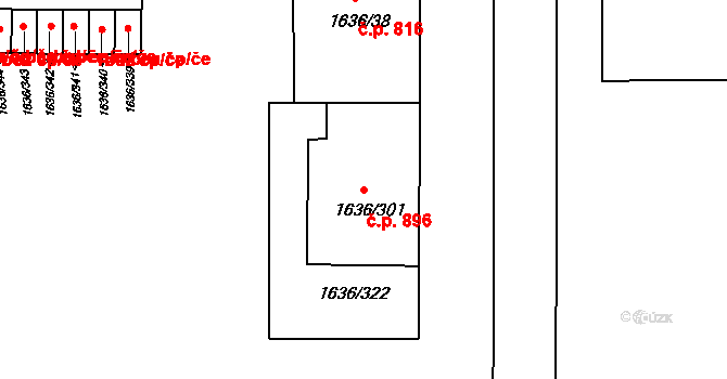 Teplické Předměstí 896, Bílina na parcele st. 1636/301 v KÚ Bílina, Katastrální mapa