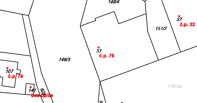 Barchov 76 na parcele st. 33 v KÚ Barchov u Pardubic, Katastrální mapa