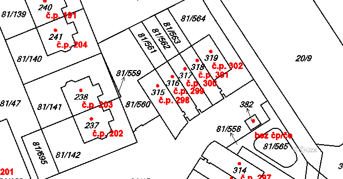 Nupaky 299 na parcele st. 316 v KÚ Nupaky, Katastrální mapa