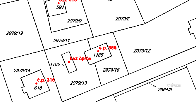 Jílové 355 na parcele st. 1165 v KÚ Jílové u Děčína, Katastrální mapa