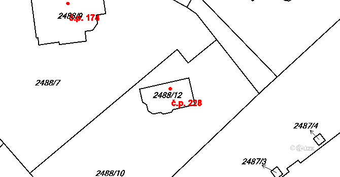 Černovice 228 na parcele st. 2488/12 v KÚ Černovice u Chomutova, Katastrální mapa