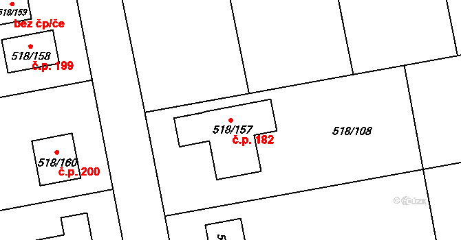 Skalička 182 na parcele st. 518/157 v KÚ Skalička u Hranic, Katastrální mapa