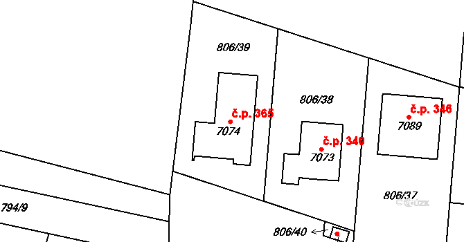 Václavské Předměstí 365, Písek na parcele st. 7074 v KÚ Písek, Katastrální mapa