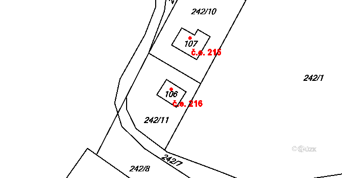 Chlístov 216, Hořičky na parcele st. 106 v KÚ Chlístov u Hořiček, Katastrální mapa