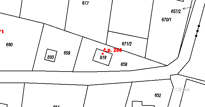 Černíky 254, Zvole na parcele st. 818 v KÚ Zvole u Prahy, Katastrální mapa