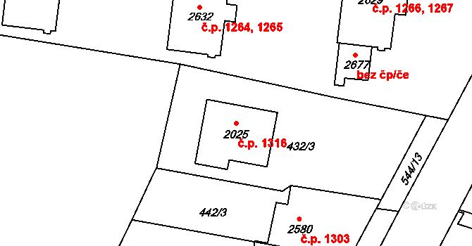 Kyjov 1316 na parcele st. 2025 v KÚ Kyjov, Katastrální mapa
