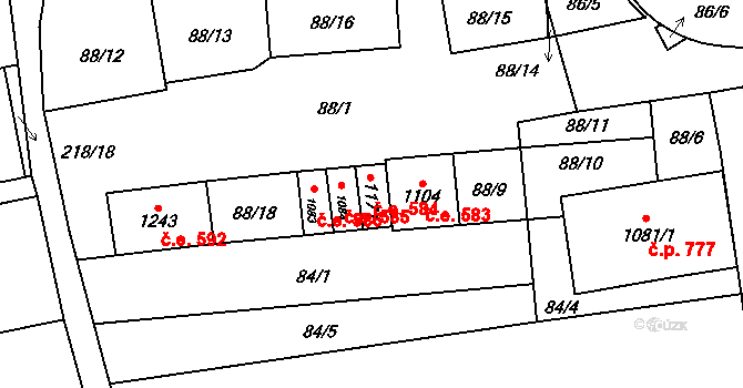 Tovačov I-Město 584, Tovačov na parcele st. 1171 v KÚ Tovačov, Katastrální mapa