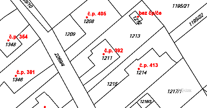 Krásné Pole 392, Ostrava na parcele st. 1211 v KÚ Krásné Pole, Katastrální mapa