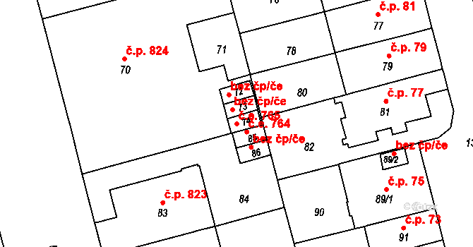 Černá Pole 765, Brno na parcele st. 74 v KÚ Černá Pole, Katastrální mapa