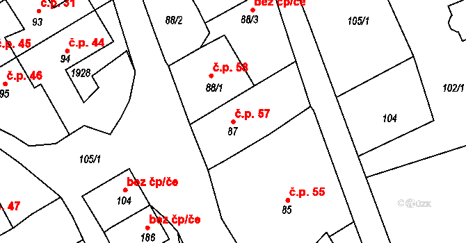 Řečice 57 na parcele st. 87 v KÚ Řečice nad Bobrůvkou, Katastrální mapa