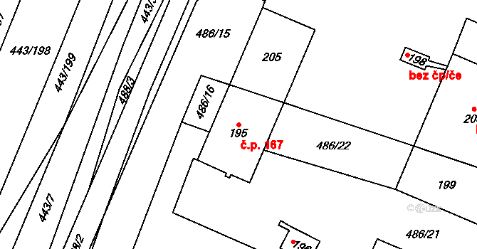 Žerotice 167 na parcele st. 205 v KÚ Žerotice, Katastrální mapa