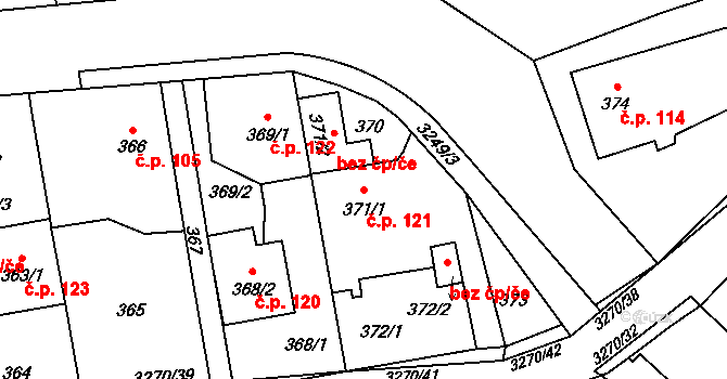 Píšť 121 na parcele st. 371/1 v KÚ Píšť, Katastrální mapa