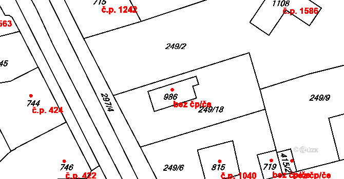 Kladno 44393326 na parcele st. 986 v KÚ Hnidousy, Katastrální mapa