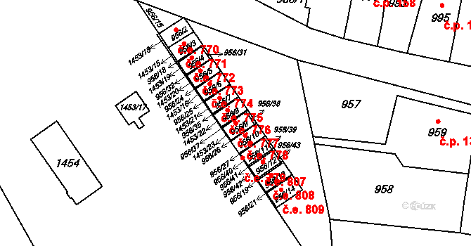 Pudlov 777, Bohumín na parcele st. 956/9 v KÚ Pudlov, Katastrální mapa