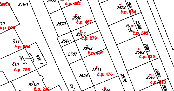 Nivnice 499 na parcele st. 2588 v KÚ Nivnice, Katastrální mapa