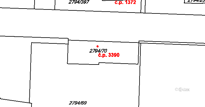 Strašnice 3390, Praha na parcele st. 2794/70 v KÚ Strašnice, Katastrální mapa
