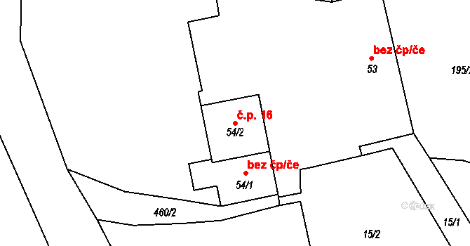 Chacholice 16, Chrast na parcele st. 54/2 v KÚ Chacholice, Katastrální mapa