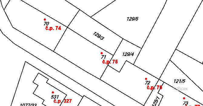 Čimelice 75 na parcele st. 71 v KÚ Čimelice, Katastrální mapa