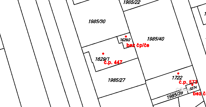 Beroun-Závodí 447, Beroun na parcele st. 1629/1 v KÚ Beroun, Katastrální mapa