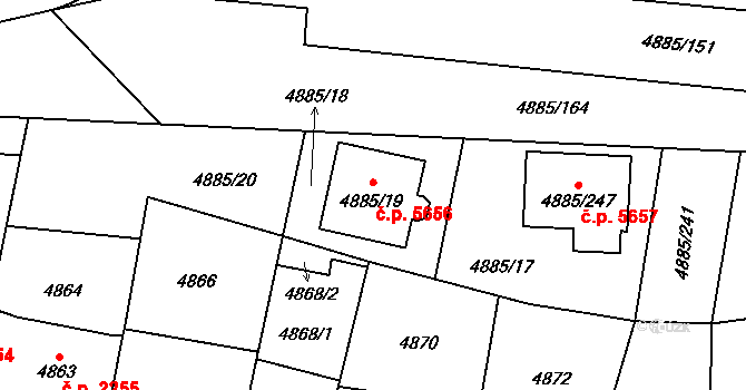Jihlava 5656 na parcele st. 4885/19 v KÚ Jihlava, Katastrální mapa