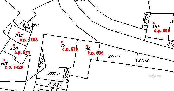 Rudná 605 na parcele st. 59 v KÚ Hořelice, Katastrální mapa
