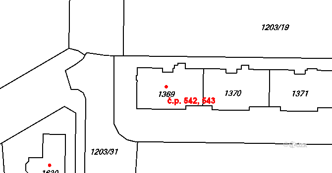 Holýšov 542,543 na parcele st. 1369 v KÚ Holýšov, Katastrální mapa
