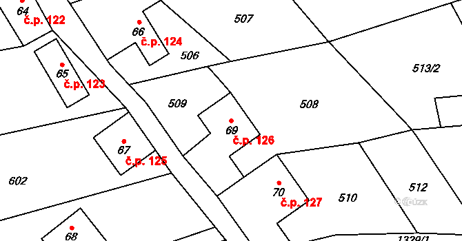 Kytlice 126 na parcele st. 69 v KÚ Falknov, Katastrální mapa