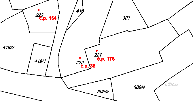 Pocinovice 178 na parcele st. 221 v KÚ Pocinovice, Katastrální mapa