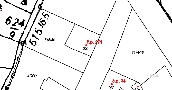 Plánice 271 na parcele st. 354 v KÚ Plánice, Katastrální mapa