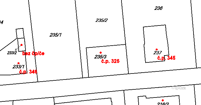 Bohuslavice 325 na parcele st. 235/3 v KÚ Bohuslavice nad Metují, Katastrální mapa