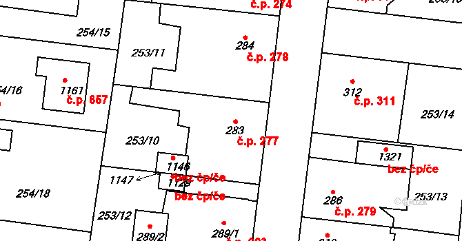 Rosice 277, Pardubice na parcele st. 283 v KÚ Rosice nad Labem, Katastrální mapa