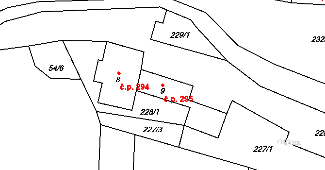 Doubravice nad Svitavou 295 na parcele st. 9 v KÚ Klemov, Katastrální mapa